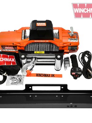WINCHMAX 13,500LB (6,123KG) ‘SL SERIES’ ORIGINAL ORANGE 12V WINCH, 24M X 9.5MM STEEL ROPE, MOUNTING PLATE, REMOTE CONTROLS.