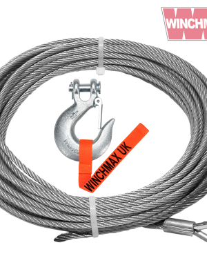 WINCHMAX STEEL ROPE 26M X 9.5MM, HOLE FIX. 3/8 INCH CLEVIS HOOK. FOR WINCHES UP TO 13,500LB.