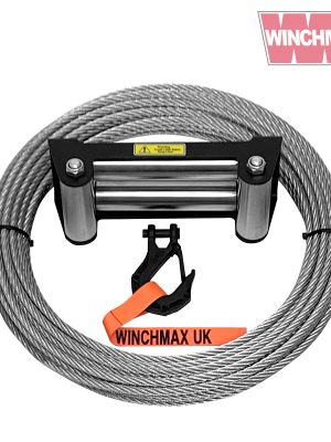 WINCHMAX STEEL ROPE 26M X 9.5MM, HOLE FIX. ROLLER FAIRLEAD. 3/8 INCH TACTICAL HOOK. FOR WINCHES UP TO 13,500LB.