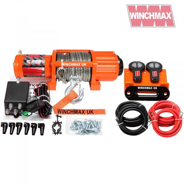 WINCHMAX 5,000LB (2,268KG) ORIGINAL ORANGE 12V WINCH. 15.5M X 5MM DYNEEMA ROPE, 1/4 INCH CLEVIS HOOK, TWIN REMOTE CONTROLS. - Image 2