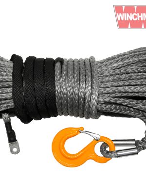 PREMIUM QUALITY SYNTHETIC WINCH ROPE 30M X 12MM, SCREW FIX & COMPETITION HOOK [1192]