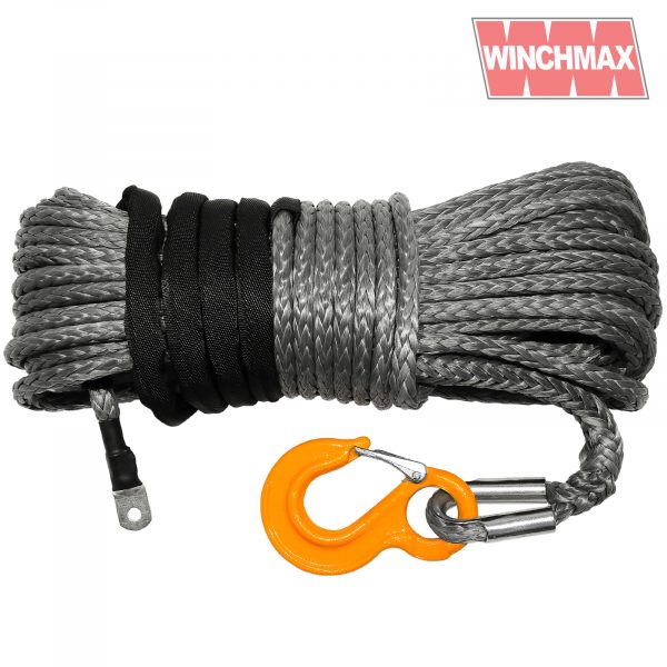 PREMIUM QUALITY SYNTHETIC WINCH ROPE 30M X 12MM, SCREW FIX & COMPETITION HOOK [1192]