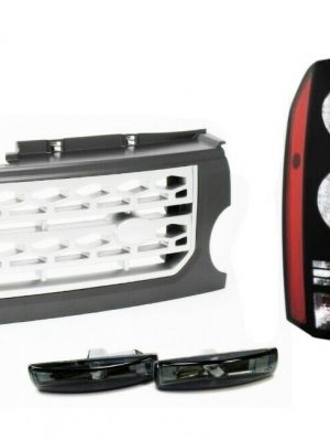 DISCOVERY 3 BLACK LED TAIL LIGHTS, FRONT GREY & SILVER GRILLE UPGRADE KIT
