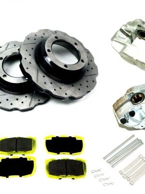 DEFENDER PERFORMANCE FRONT BRAKES UPGRADE DRILLED + GROOVED WAVY KIT TERRAFIRMA