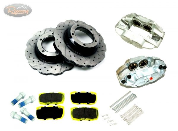 DEFENDER PERFORMANCE FRONT BRAKES UPGRADE DRILLED + GROOVED WAVY KIT TERRAFIRMA