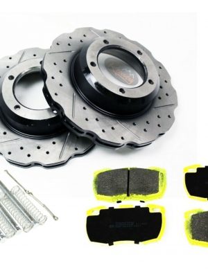 DEFENDER PUMA - FRONT PERFORMANCE BRAKE KIT DRILLED & GROOVED WAVY DISC + PADS