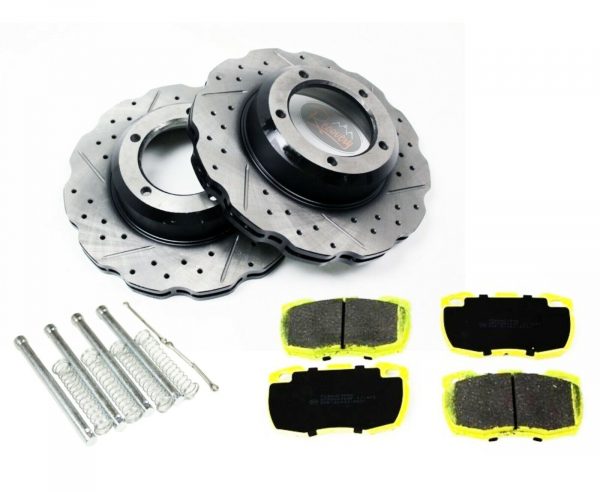 DEFENDER PUMA - FRONT PERFORMANCE BRAKE KIT DRILLED & GROOVED WAVY DISC + PADS