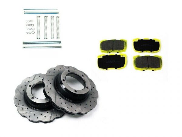 DEFENDER TD5  FRONT PERFORMANCE BRAKE KIT DRILLED & GROOVED WAVY DISCS & PADS