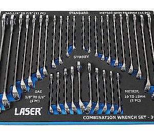 LASER TOOLS 6795 CHROME VANADIUM COMBINATION SPANNER SET IN FOAM 32 PIECE