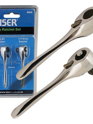 2 Piece Set Micro Ratchet + Bit Driver 1/4 Drive 80mm Laser Tool Brand 5822