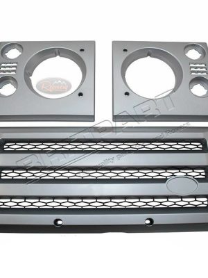 DEFENDER XS GRILLE & LAMP SURROUND SILVER WITH BLACK MESH -DA1969