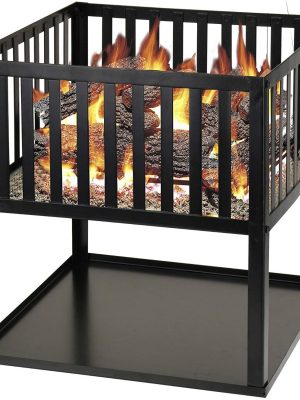 Outdoor Fire Pit 40cm Black Square Patio Garden Heater Brazier Solid Fuel Burner
