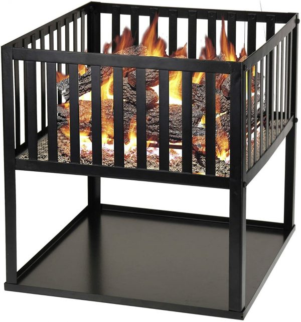 Outdoor Fire Pit 40cm Black Square Patio Garden Heater Brazier Solid Fuel Burner