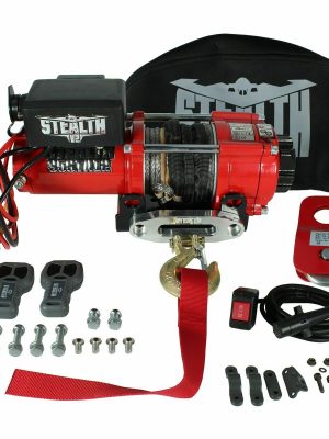 Stealth 3500lb 12v Electric Winch With Synthetic Rope, Pulley Block & Cover
