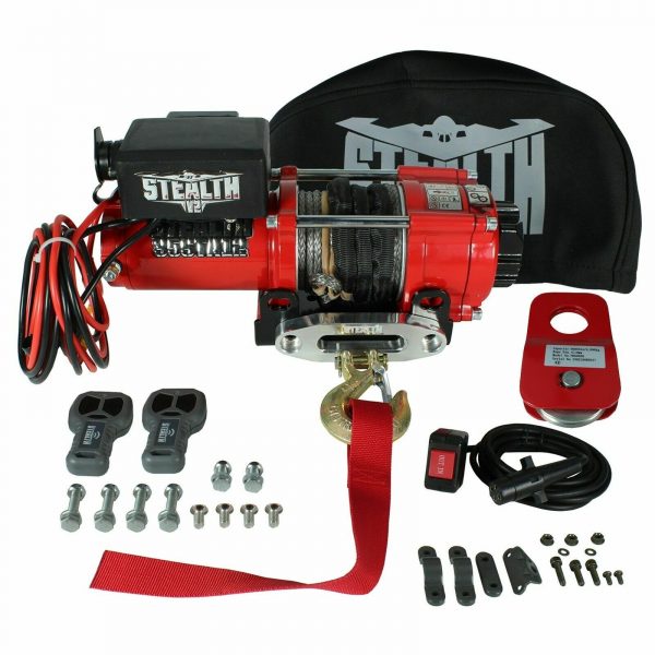 Stealth 3500lb 12v Electric Winch With Synthetic Rope, Pulley Block & Cover