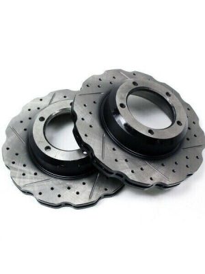 Defender vented front Performance Drilled and Grooved  wavy discsx2 LR017952WCDG