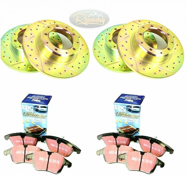 LR DEFENDER 90 FRONT & REAR PERFORMANCE RECOVERY BRAKE DISCS & EBC ULTIMAX PADS