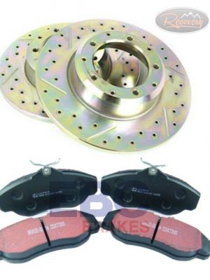 LR DEFENDER 90  REAR PERFORMANCE RECOVERY BRAKE DISCS & EBC ULTIMAX PADS PBDK13