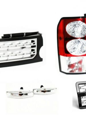 LR DISCOVERY 3 CLEAR LED TAIL LIGHTS FRONT BLACK & SILVER GRILLE KIT & VENT