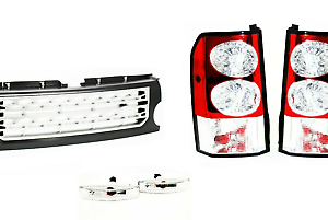 LR DISCOVERY 3 CLEAR LED TAIL LIGHTS FRONT GREY & SILVER GRILLE KIT-RE9209
