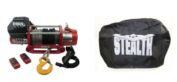 Stealth 13500lb 12v Electric Winch With Synthetic Rope & Wireless Remote & Cover