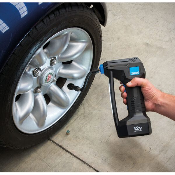 Draper - 12v Cordless Car / Van / Bike Tyre Digital Air Compressor Inflator