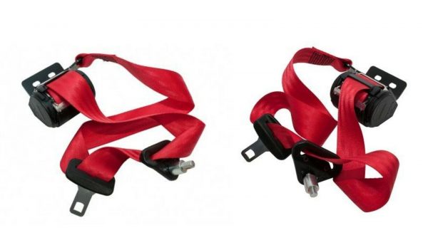 LAND ROVER DEFENDER 90 TD5 & TDCI - RED FRONT ROW SEAT BELTS SET PAIR - DA5055/6