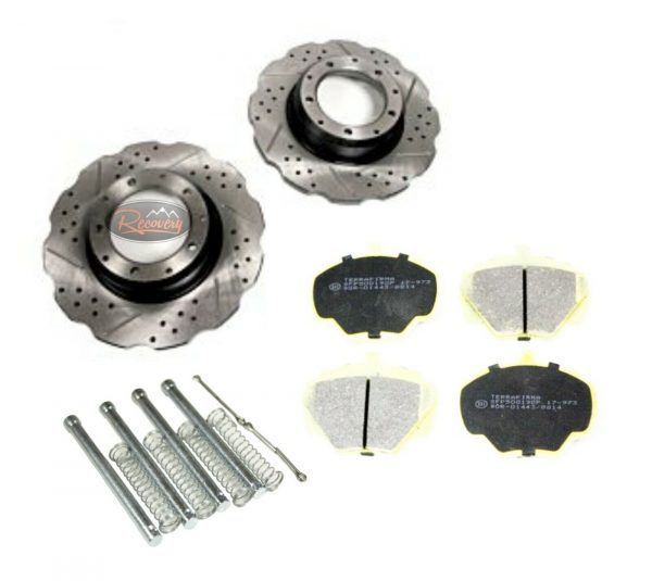 LAND ROVER DEFENDER 110 - REAR BRAKE DISCS DRILLED GROOVED WAVY DISCS & PADS KIT