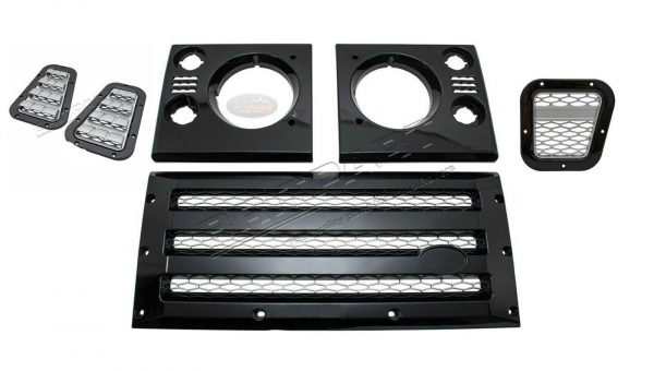 LAND ROVER DEFENDER XS GLOSS BLACK GRILLE, VENT & HEADLAMP SURROUND KIT-DXSGK01