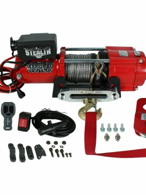 Stealth 4500lb 12v Electric Winch With Synthetic Rope & Includes Pulley Block